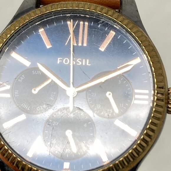 Fossil Rye Watch Women 36mm Silver Gold Tri Tone Blue Dial BQ3765 New Battery main image 9